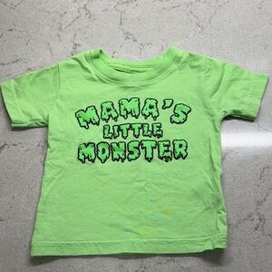 Hubs and Hers Baby - Green T-Shirt - Mama's Little Monster 3 Month
